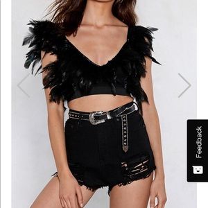 Black feather crop top! NASTYGAL BNWT!
